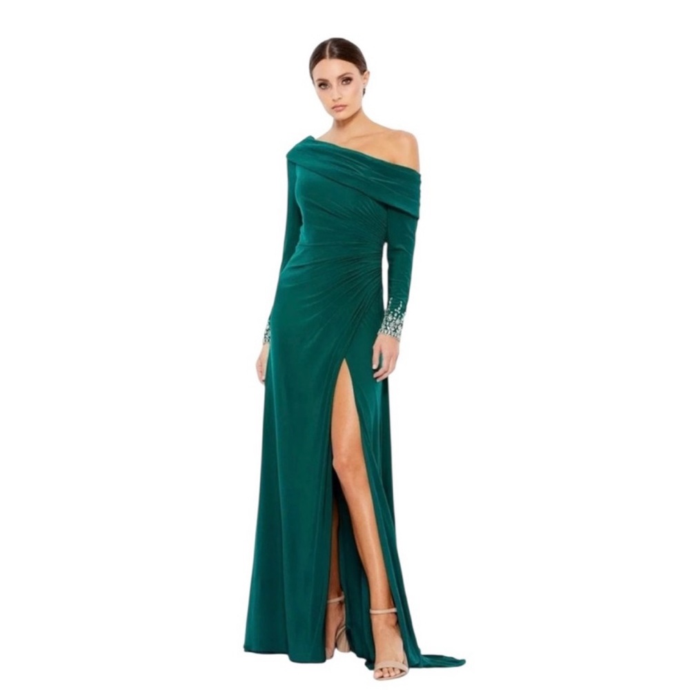 Mac Duggal Green Asymmetrical One Shoulder Gown